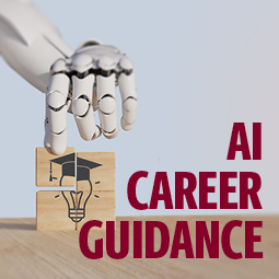 image of robot hand placing wood tiles with a lightbulb and graduation cap on them