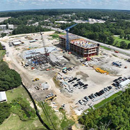 Aerial photo of the campus site, looking northeast.