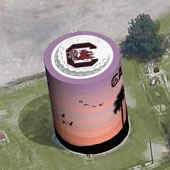 Water tower with the Gamecock 
